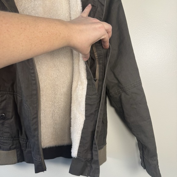 Mountain Khakis Army Green Sherpa Lined Canvas Jacket Women's Small Workwear - Picture 3 of 15